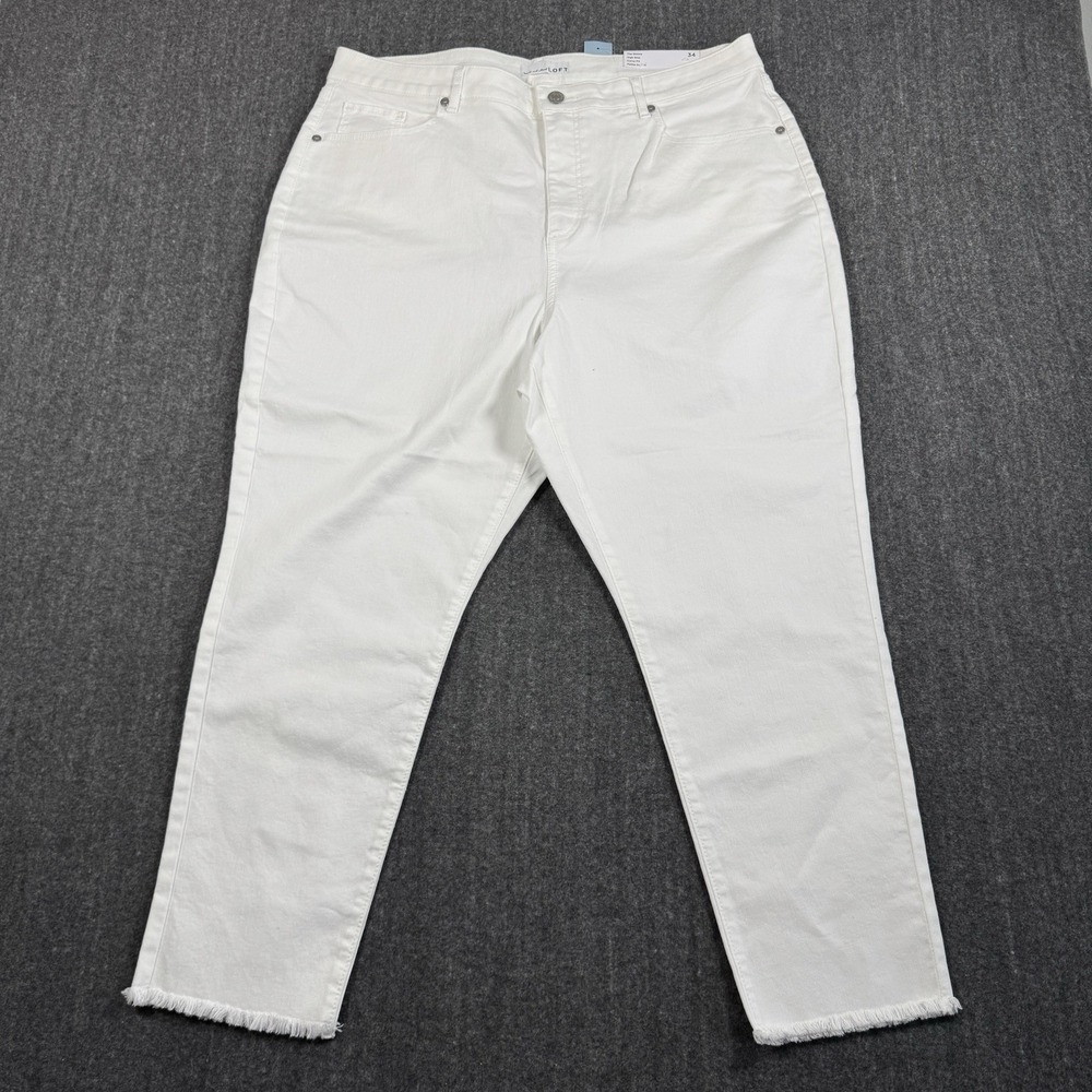 NWT LOFT Women's The Skinny Jeans 34/18 Petite Curvy High Rise White Raw Hem